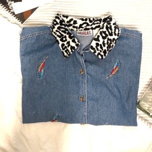Upcycled denim button shirt